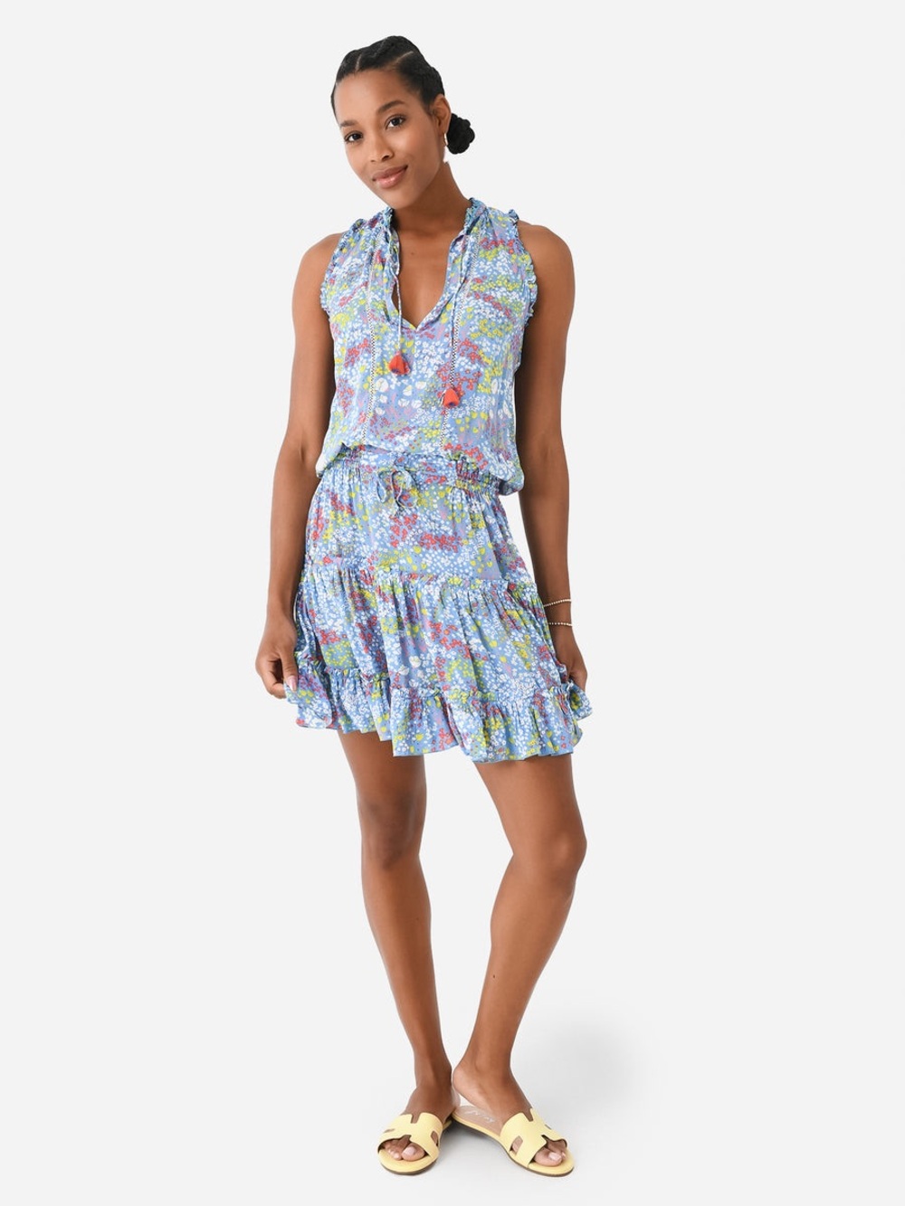 Poupette St. Barth Boho Floral Mini Dress Beach Resort Tiered Xs